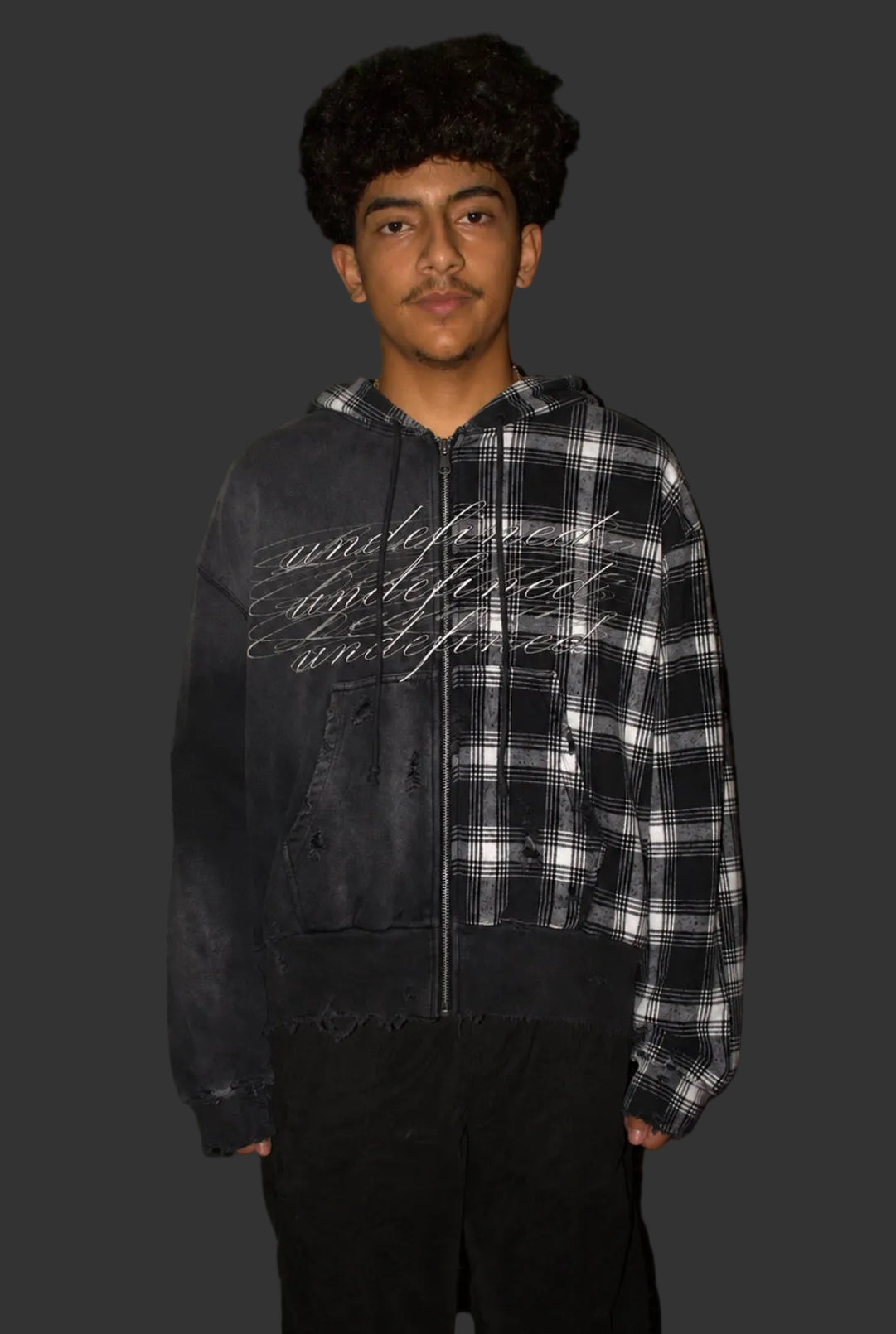 “Half Plaid” Zip Up
